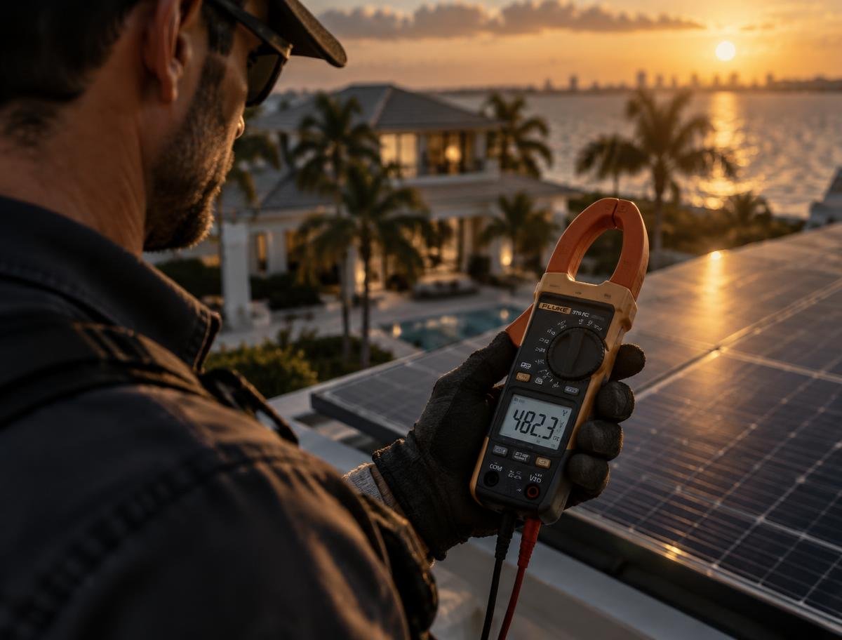 Technician verifying live solar production readings after reinstallation